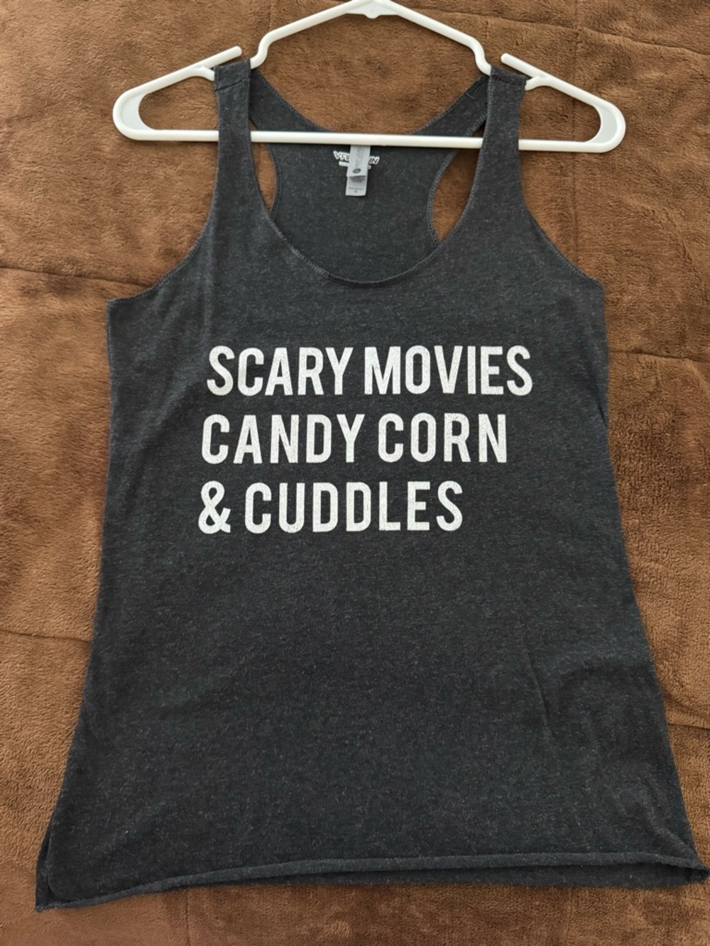 Next Level Apparel Dark Gray Graphic Tank Top with White Print - Never Worn
